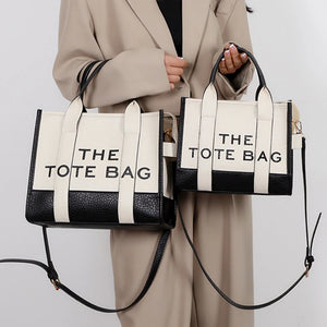 Ladies Fashion Tote Bag – PU Leather Letter Print Handbag for Women