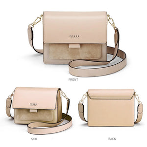 This FOXER women's fashion crossbody bag is crafted with split leather for a trendy and chic look.