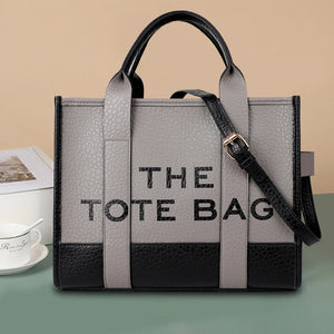 Ladies Fashion Tote Bag – PU Leather Letter Print Handbag for Women