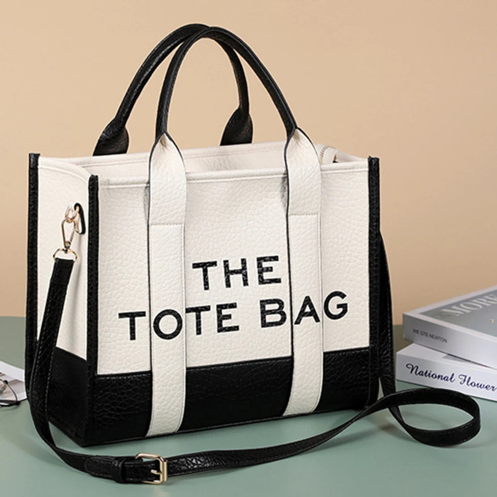 Ladies Fashion Tote Bag – PU Leather Letter Print Handbag for Women