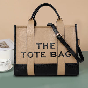 Ladies Fashion Tote Bag – PU Leather Letter Print Handbag for Women